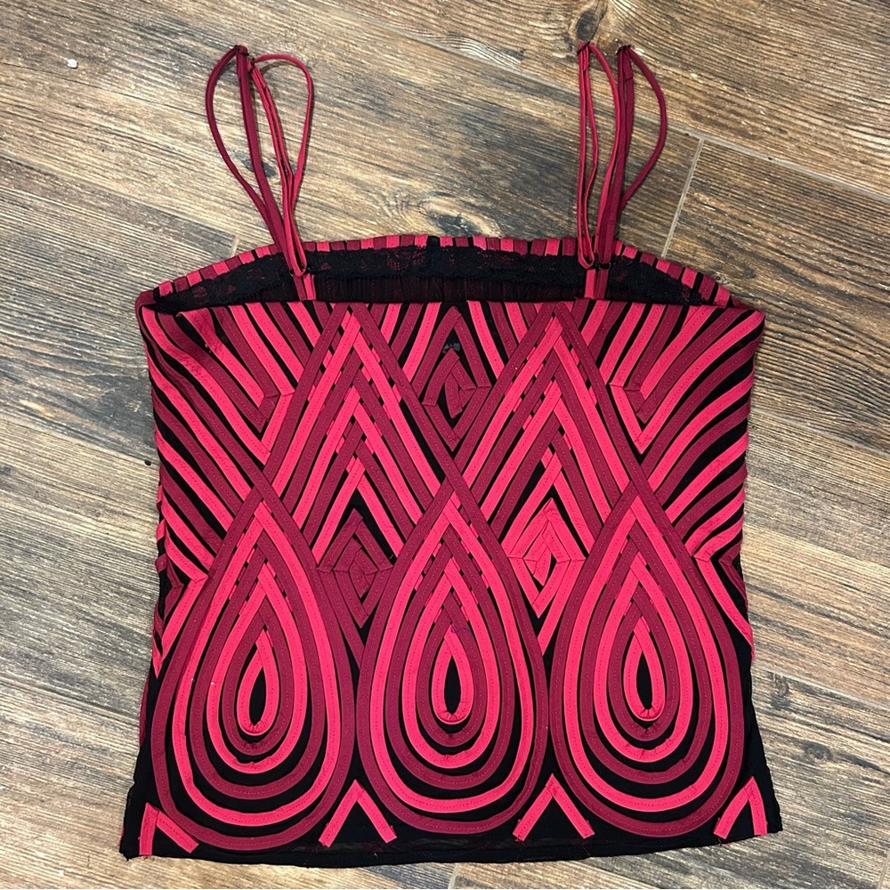 Obstinée Y2K Red & Black Geometric Strappy Top | Size 8 - Picture 6 of 8